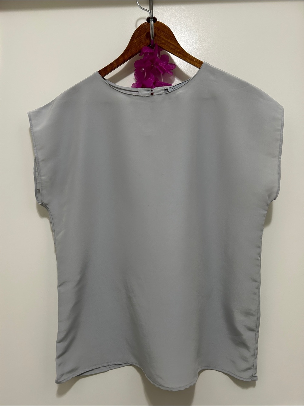Savannah Light Gray Cap Sleeve Satin-Feel Blouse